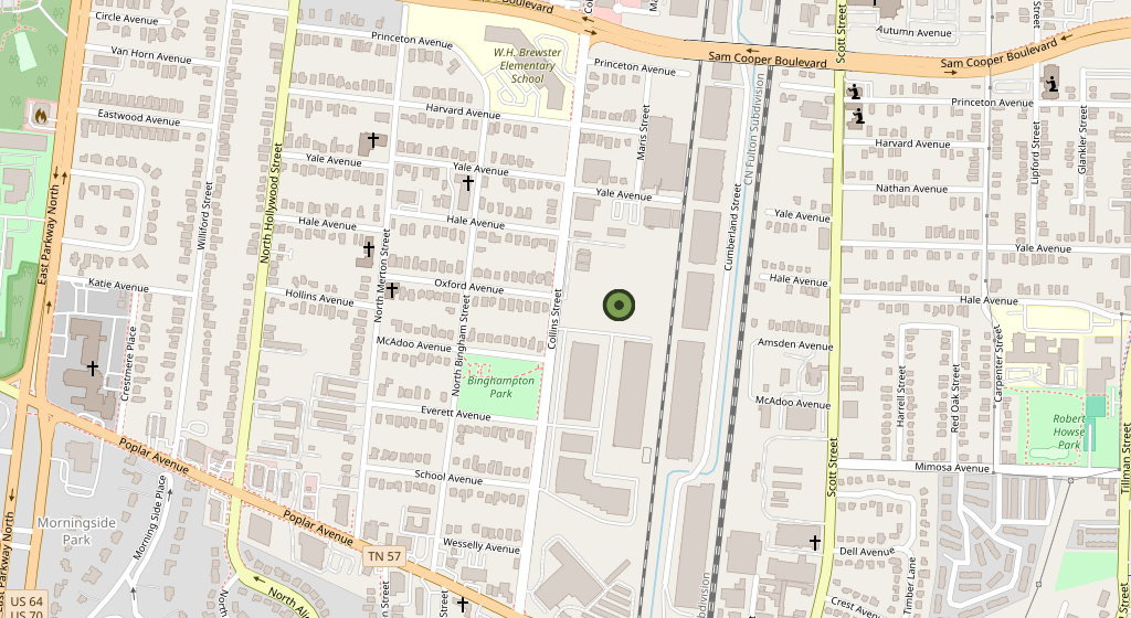 Map showing the Party Connection showroom on Collins Street in Midtown Memphis