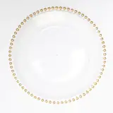 13" Beaded Glass Charger — Gold, silver, or Belmont clear gold