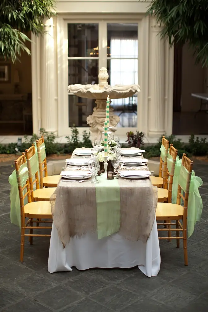 60" x 120" Banquet Tablecloth — Lap length on 6' and 8' banquet tables