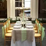 90" x 156" Banquet Tablecloth — Floor length on an 8' banquet table