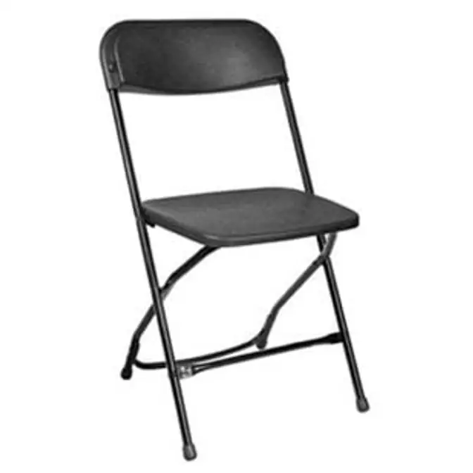 Black Plastic Folding Chair — The classic Samsonite folding chair in black