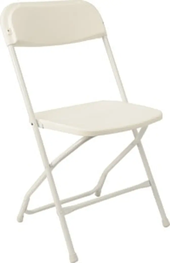White Plastic Folding Chair — The classic white Samsonite folding chair